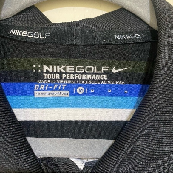 Men’s Nike Golf Dri-Fit Men's Short Sleeve Polo Shirt Blue  Brown Striped Size M - Picture 7 of 15